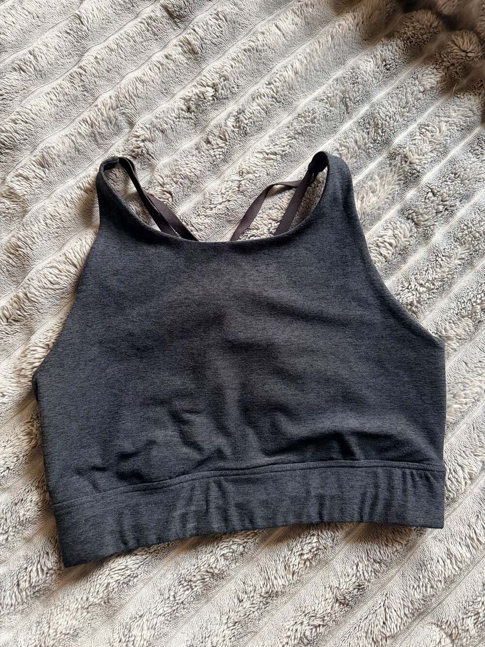 Beyond Yoga Women's Charcoal Spacedye High Neck Strappy Back Sports Bra